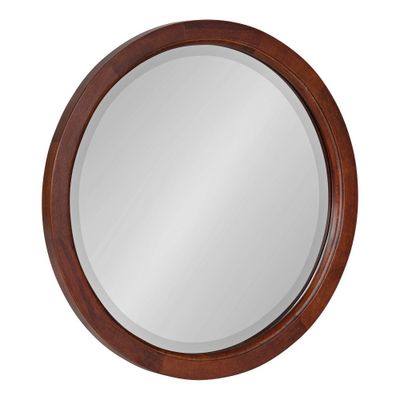 18 x 18 Hogan Round Framed Decorative Wall Mirror Walnut Brown - Kate & Laurel: Modern Poplar Wood, Wall Mount