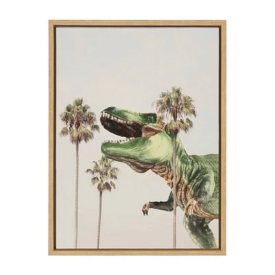 Kate & Laurel All Things Decor 18x24 Sylvie Dinosaur Framed Canvas Wall Art by July Art Prints Natural Beach Palm Tree Dinosaur