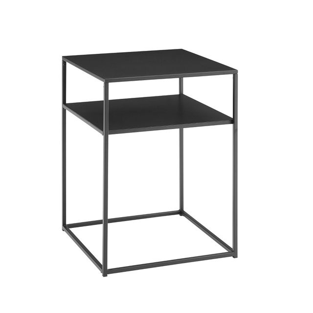 Braxton End Table Matte Black - Crosley: Industrial Modern Accent, Open Shelf Storage, Square Shape