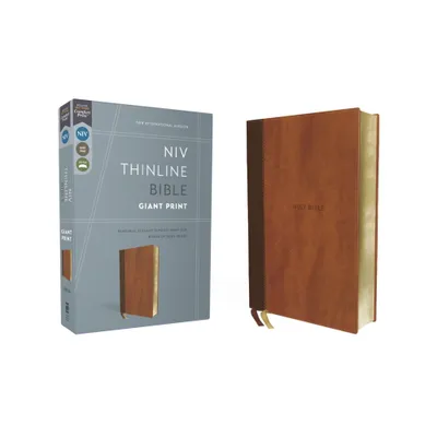 Niv, Thinline Bible, Giant Print, Leathersoft, Brown, Red Letter, Comfort Print - by Zondervan (Leather Bound)