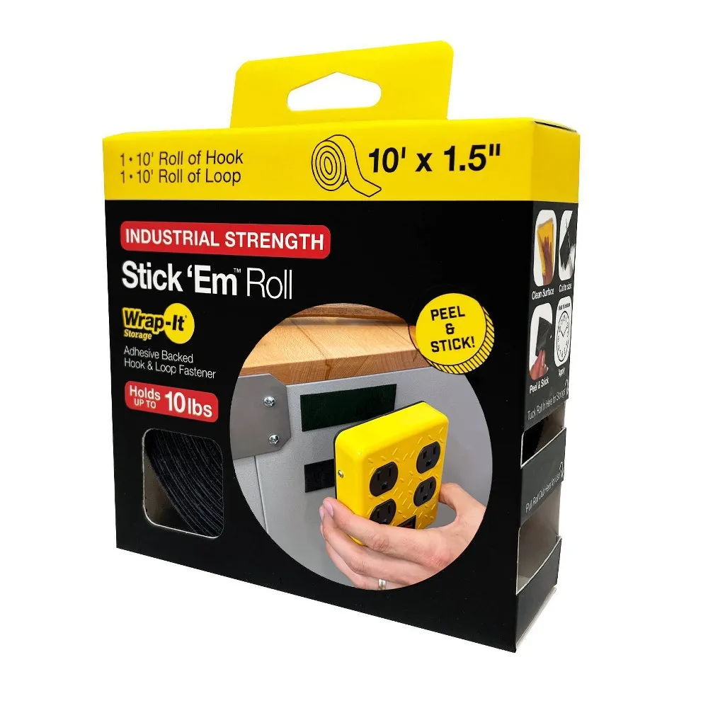 Wrap-It 10 x 1.5 Stick Em Adhesive Back Hook and Loop Roll Industrial  Strength | The Market Place