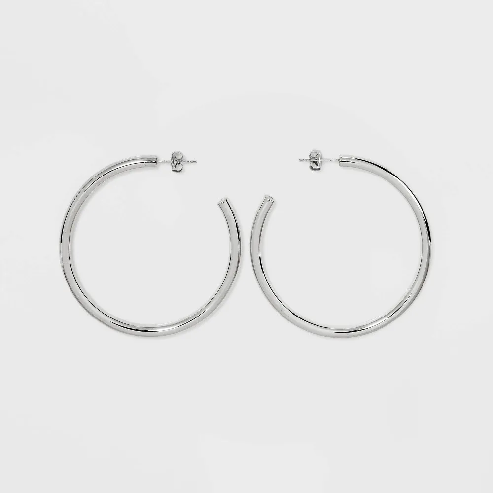 A New Day Silver Plated Brass Large Tube Hoop Earrings - A New Day Silver |  The Market Place
