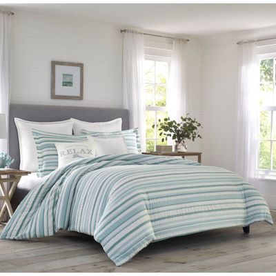 Clearwater Cay Reversible Comforter & Sham Set Blue - Tommy Bahama: Cotton Material, Midweight Fabric, Machine Washable