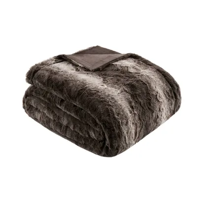 60x70 Oversized Marselle Faux Fur Throw Blanket Chocolate - Madison Park