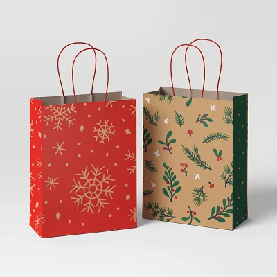 2ct Holly/Snowflake Cub Christmas Gift Bag - Wondershop