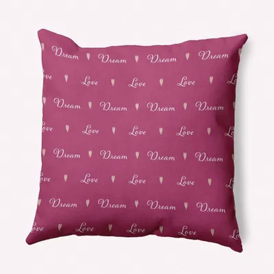 16x16 Valentines Day Love Dream Square Throw Pillow Pink - e by design: Festive Decor Accent