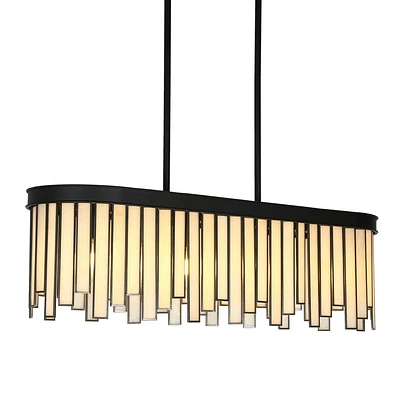 LNC Hemaaolay 6-Light Matte Black and White Art Large Art Glass Linear LED Pendant Light: UL Listed, Adjustable Height