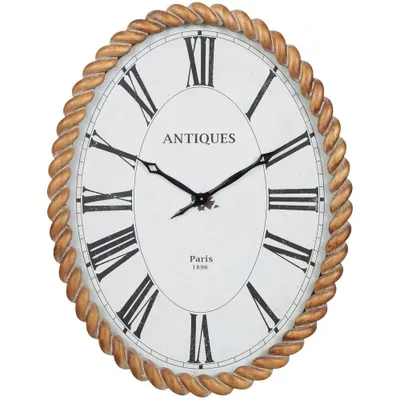 34x27 Wooden Twisted Frame Wall Clock with White Backing Brown - Olivia & May