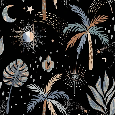 RoomMates Nuit Tropicale Black Peel and Stick 1pc Wallpaper