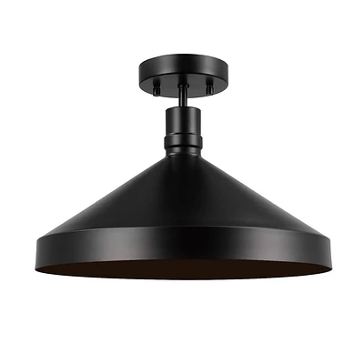 Globe Electric 1-Light Matte Black Outdoor Flush Mount Ceiling Light with Metal Shade: ETL Listed, Dimmable