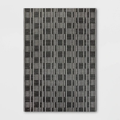 7x10 Striped Checks Outdoor Rug Charcoal Gray - Threshold