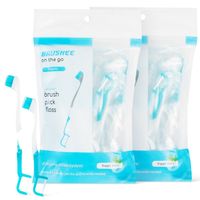 Brushee 3-in-1 (Pre-Pasted Mini-Brush + Floss + Pick) Disposable On-The-Go Toothbrush - Medium