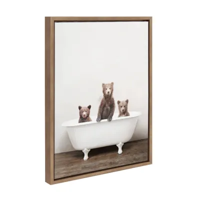 18 x 24 Sylvie Three Little Bears in Tub Framed Canvas by Amy Peterson : Animal Nursery Wall Art - Kate & Laurel All Things Decor