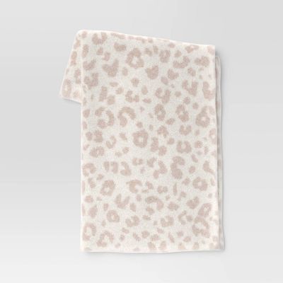 Cozy Feathery Knit Cheetah Throw Blanket Beige - Threshold: Sensory Friendly, Jacquard Weave, 50x60