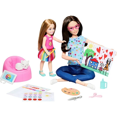 Barbie Art Therapy Playset with 2 Dolls, Pet & Accessories, Shirt on Small Doll Rotates Emoji (Target Exclusive)