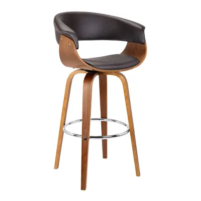 30 Julyssa Mid-Century Swivel Barstool: Faux Leather & Walnut Wood - Armen Living