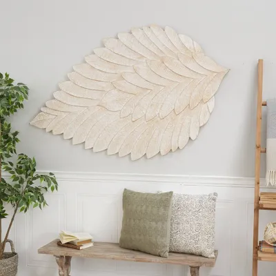 Wooden Leaf Handmade Carved Wall Decor Cream - Olivia & May: MDF Nature-Inspired Art, Indoor