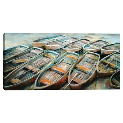 24 x 48 Bateaux Teal by Studio Arts Unframed Wall Canvas - Masterpiece Art Gallery