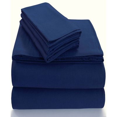 Full Extra Deep Pocket Solid Sheet Set Dark Blue - Tribeca Living: 100% Cotton Flannel, Includes 4pc