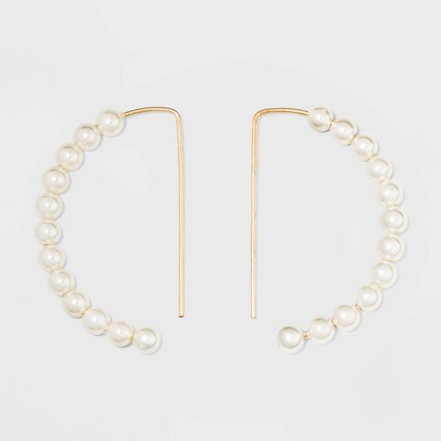 Pearl Drop Hoop Earrings - A New Day Gold