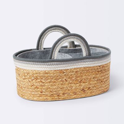 Braided Water Hyacinth Decorative Container with Coiled Rope Handles - Gray - Cloud Island