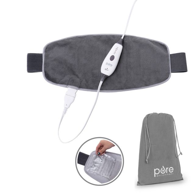 Pure Enrichment PureRelief Lumbar & Abdominal with 4 Heat Settings and Hot/Cold Gel Pack Heating Pad - 44.5 x 9.5 - Gray