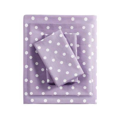 Queen Polka Dot Printed Cotton Sheet Set Purple