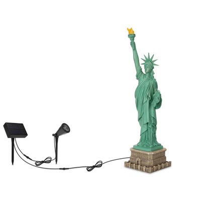 Techko Maid Resin/ABS Statue of Liberty Solar Outdoor Garden Statue Decor with Spotlight