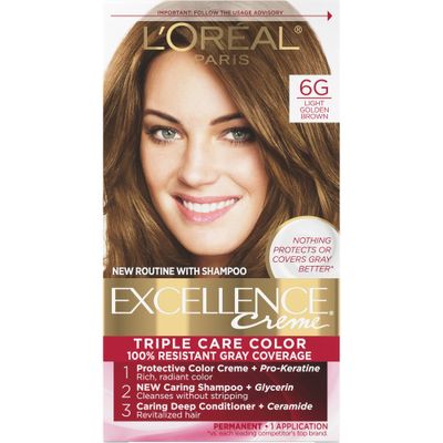 LOreal Paris Excellence Triple Protection Permanent Hair Color - 6.3 fl oz - 6G Light Golden Brown - 1 kit