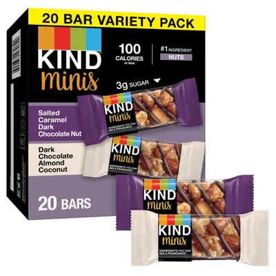 KIND Minis Salted Caramel Dark Chocolate + Dark Chocolate Almond Coconut - 14.1oz/ 20ct