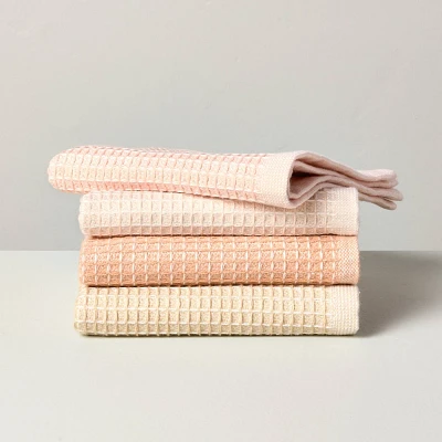 4pk Waffled Cotton Dishcloth Set Beige/Blush - Hearth & Hand with Magnolia