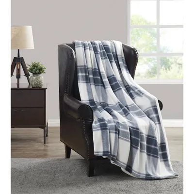 50x70 Cozy Teddy Plaid Throw Blanket Blue/Cream - Cannon