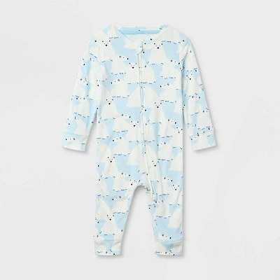 Baby Polar Bear Print Snuggly Soft Holiday Matching Family Pajama Union Suit