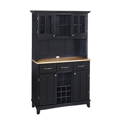 Sideboard Buffet Servers with Wood Top and Hutch Black - Home Styles: Elegant Storage, Glass Doors, Wine Rack