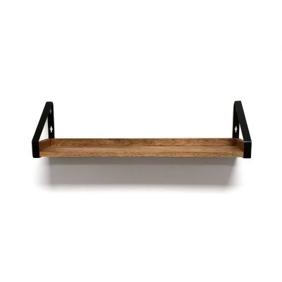 24 Solid Wood Ledge Wall Shelf with Rustic Metal Bracket Mango - InPlace