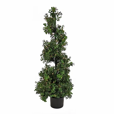 National Tree Company 50 Pre-Lit Boxwood Spiral Topiary in Nursery Pot Artificial Tree: Faux Polyethylene, Indoor/Outdoor Use