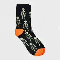 Women Glow-in-the-Dark Skeleton Halloween Crew Sock - Hyde & EEK! Boutique Black/Orange 4-10