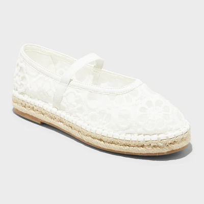 Womens Celia Floral Lace Mary Jane Espadrille Flat with Memory Foam Insole