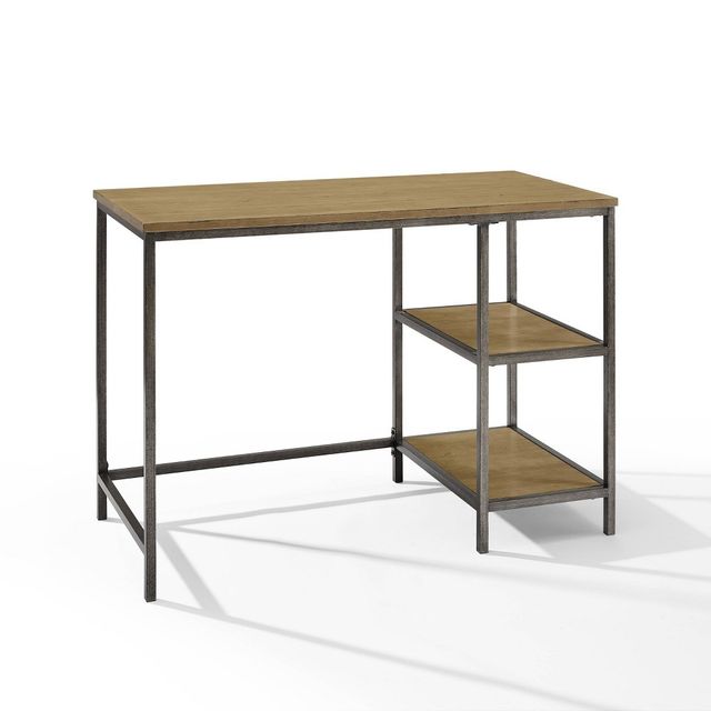 Brooke Desk Washed Oak - Crosley: Modern Industrial, Steel Frame, 42 Office with Fixed Shelves