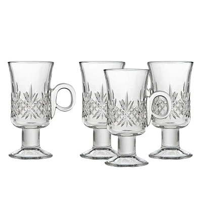 Godinger Silver Set of 4 Dublin Crystal Irish Coffee Mugs: 7.75 oz, Hand Wash, Dishwasher-Safe, Hot/Cold Beverages