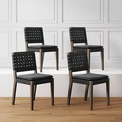 Nathan James Set of 4 Cohen Faux Leather Dining Chair Black