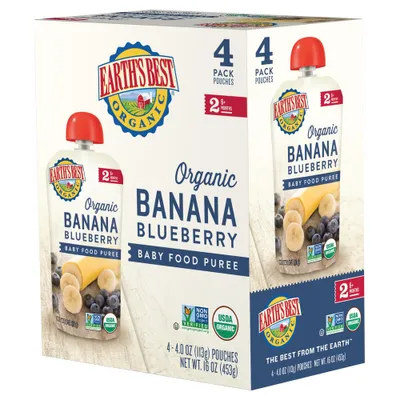 Earths Best Organic 4pk Banana Blueberry Baby Food Pouch - 16oz