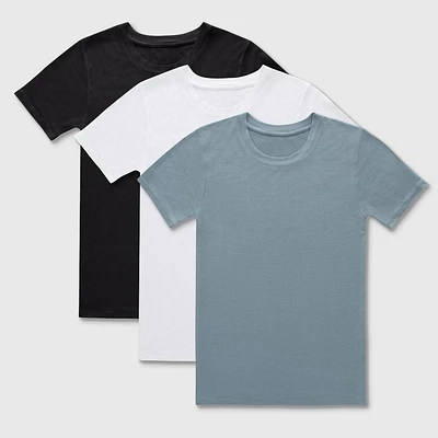 Hanes Boys 3pk uperoft Crew T-Undershirts - Black/White/Gray