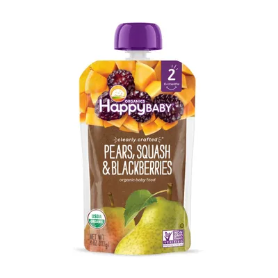 HappyBaby Clearly Crafted Pears Squash & Blackberries Baby Food - 4oz