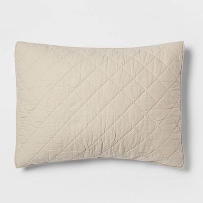 Standard Diamond Stitch Cotton Linen Quilt Sham Khaki - Threshold: OEKO-TEX Certified, Woven Texture, No Flange Design