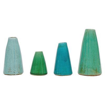 Set of 4 Terra-cotta Vases Aqua Colors - Storied Home: Bouquet Vases, Tabletop Decor