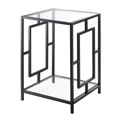 Breighton Home Metropolitan Square Metal End Table with Shelf Glass/Black