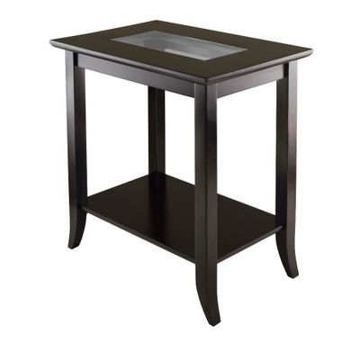 Genoa End Table Glass Top Espresso - Winsome: 23.94W Wood Composite Side Table with Storage Shelf