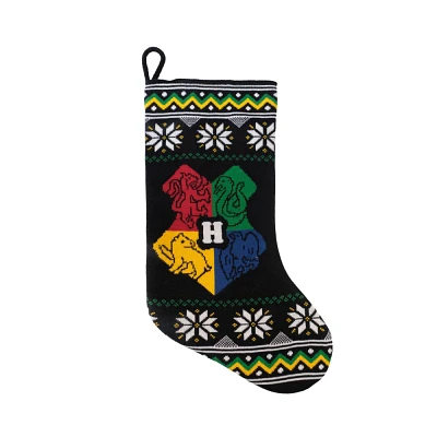 19 Harry Potter Hogwarts Crest Knit Christmas Stocking Black: Warner Bros. Holiday Decor, Polyester, Classic Pattern