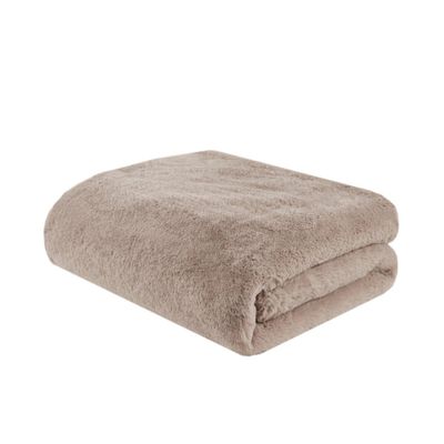 50x60 Sienna Solid Premium Faux Fur Throw Blanket Tan - Madison Park